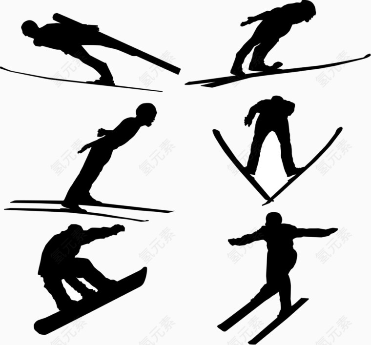 6款跳台滑雪人物剪影