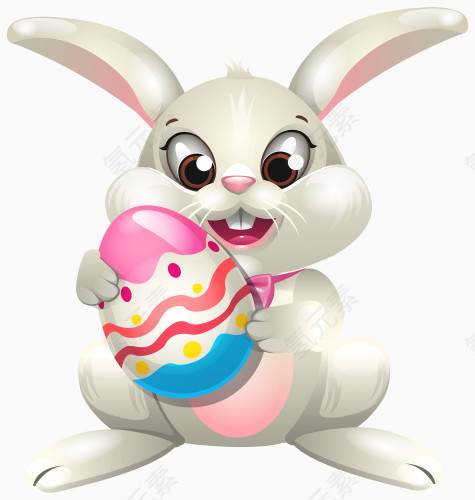 手绘抱着彩蛋的兔子