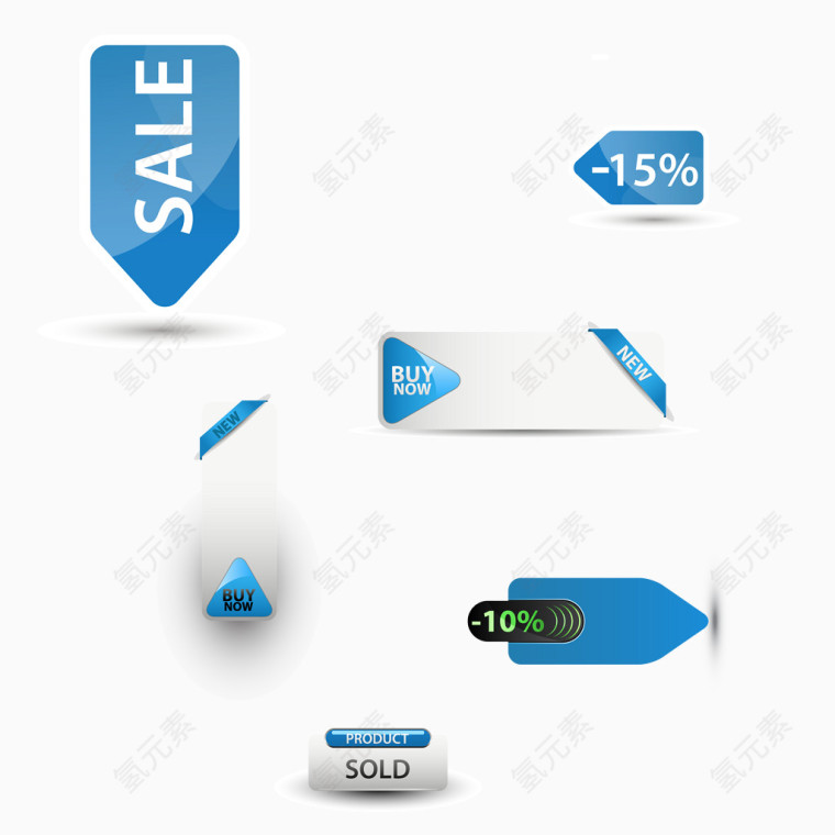 蓝色异形销售标签矢量图