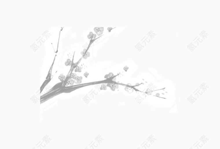 中国风水墨画枝头花朵树枝