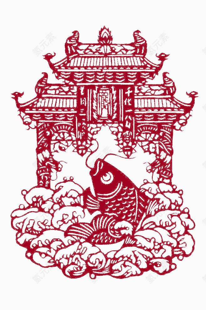 中国风鲤鱼跃龙门装饰图案
