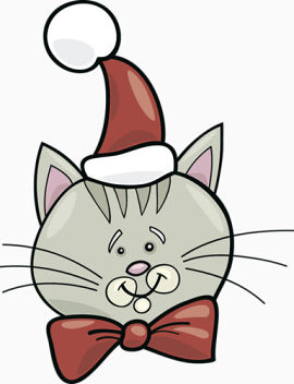 卡通绘画带圣诞帽的小猫