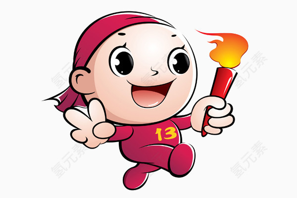 红色头巾的卡通人举着火炬图