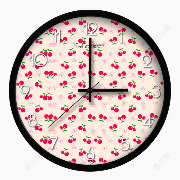 樱桃小花底纹圆形挂钟