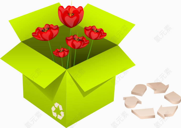 矢量绿色盒子中的花朵