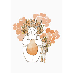 矢量熊和少女采花