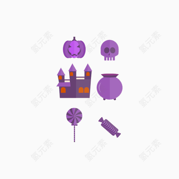 万圣节组图南瓜糖果和骷髅诡异紫色