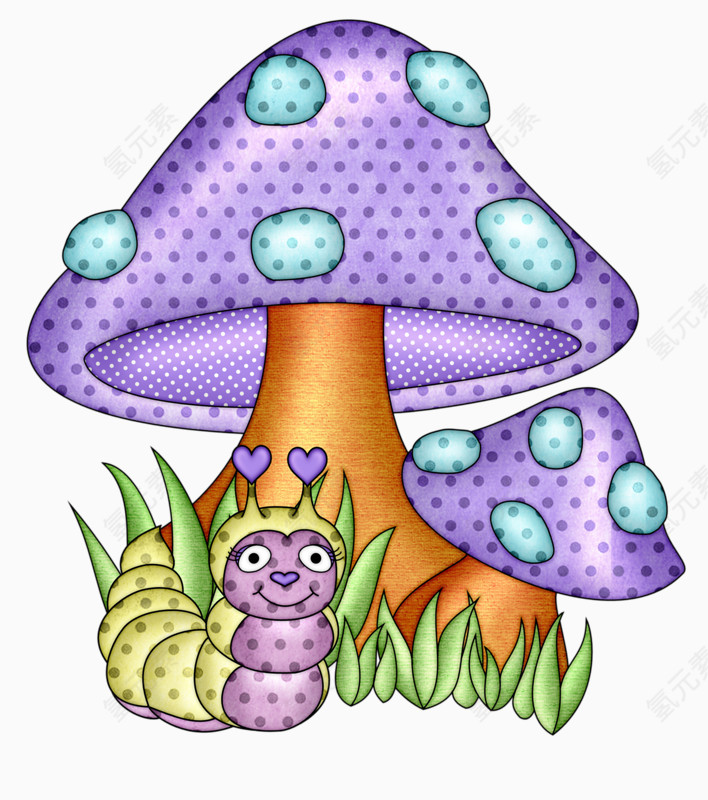 紫色手绘蘑菇