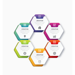 矢量彩色六边形图解数字英文版