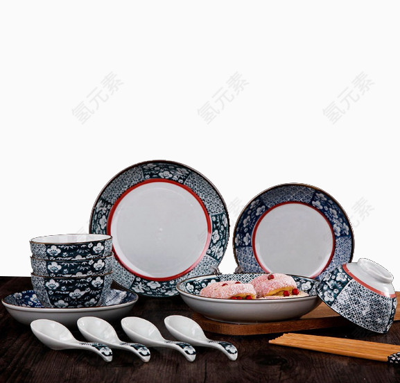 日式釉下彩陶瓷饭碗