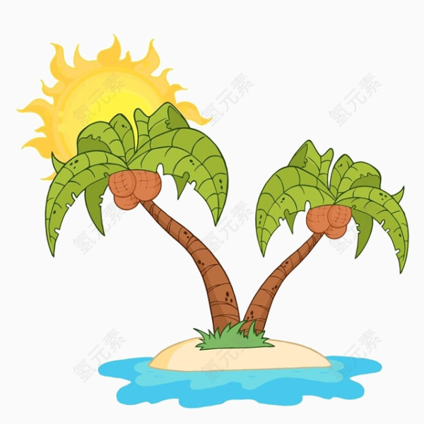 卡通椰子树海边