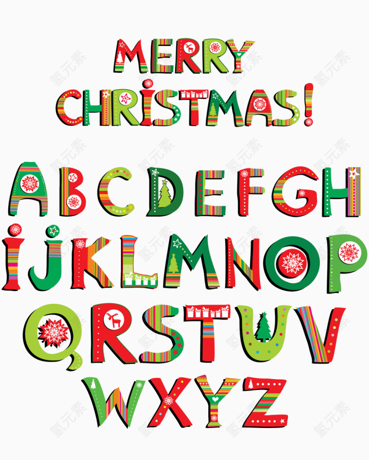 26个圣诞字母艺术字矢量图