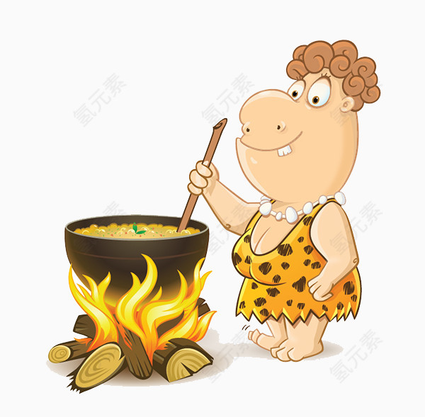 煮汤的原始女人图