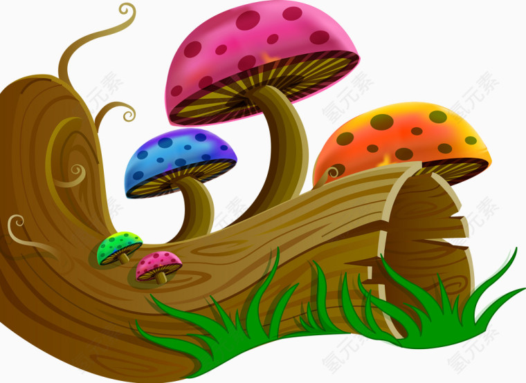 矢量朽木上的蘑菇