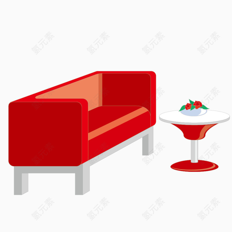 红色沙发小桌素材