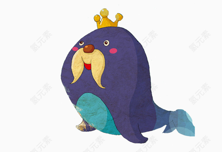 带皇冠的卡通胖海豚