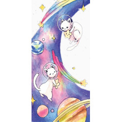 彩色插画-太空中的猫