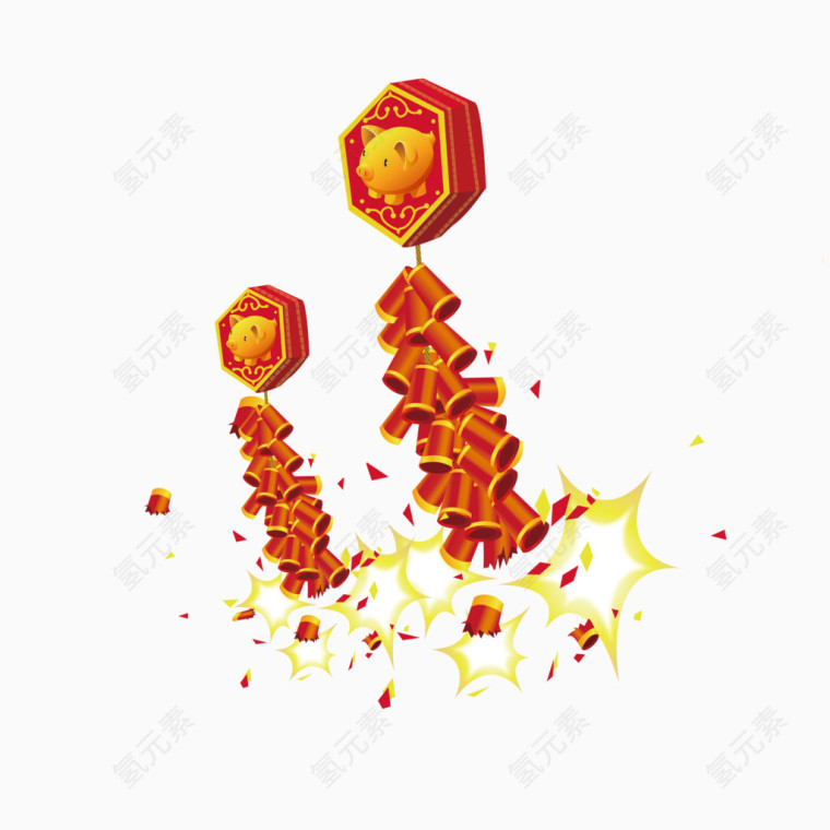 红色中国风节日鞭炮装饰