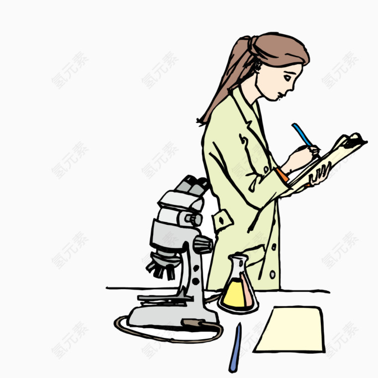 看显微镜记录数据的女子