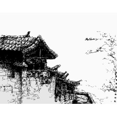 黑白素描农村图