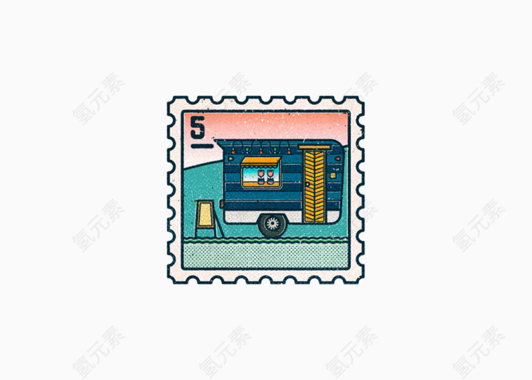 创意手绘房车邮票