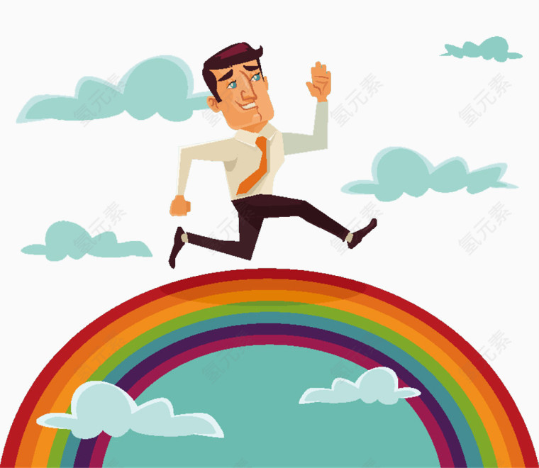 在彩虹上奔跑的男人素材