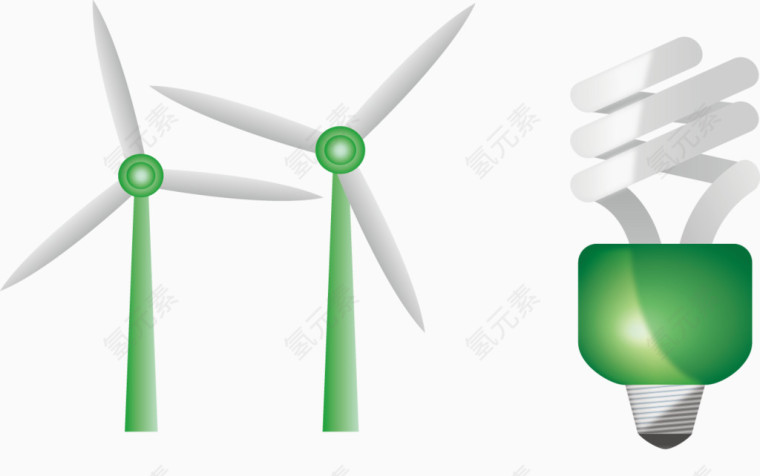 矢量手绘环保风力发电扇和灯泡