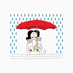 卡通下雨撑伞