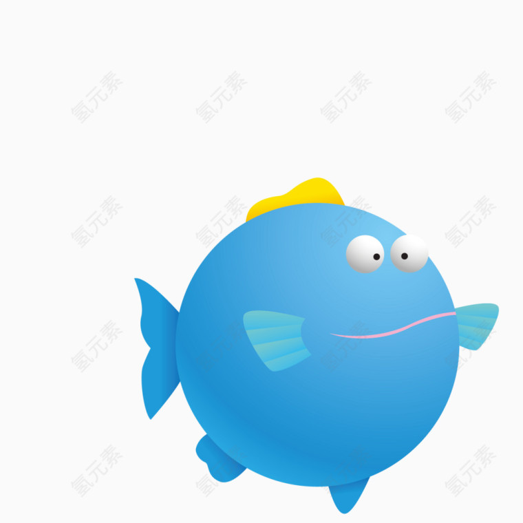 矢量卡通蓝色装饰小胖鱼