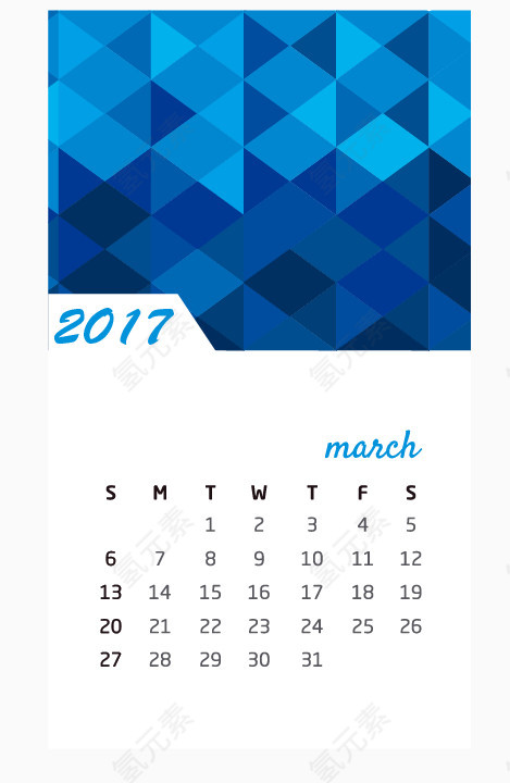 矢量2017年台历3月免费下载