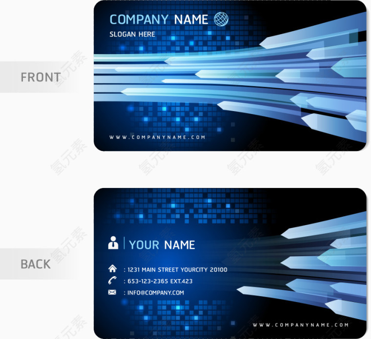 矢量蓝色商务科技名片