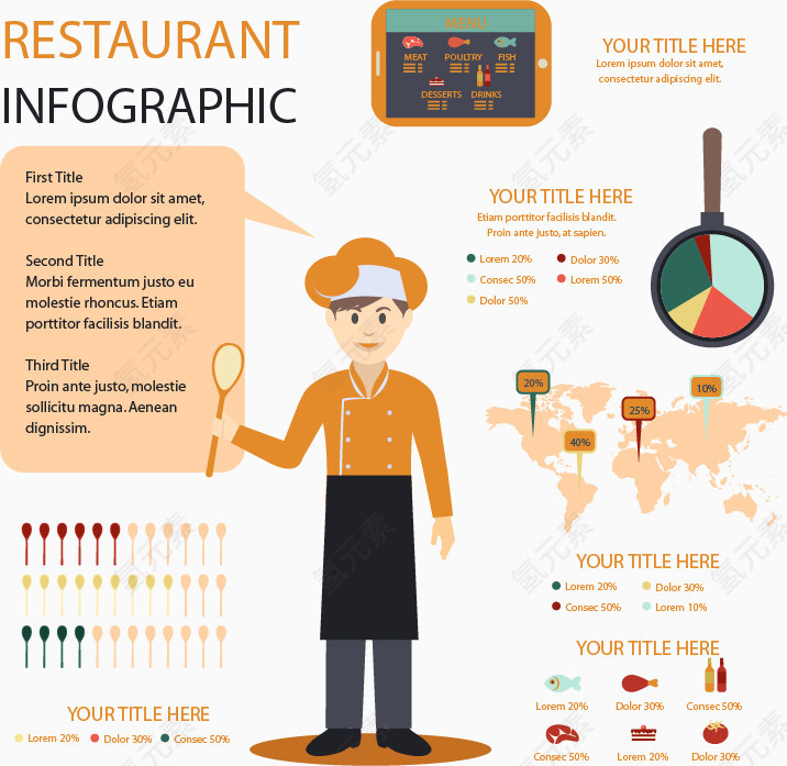 创意餐馆商务信息图矢量素材