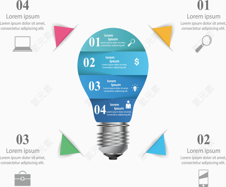 创意蓝色灯泡ppt 素材