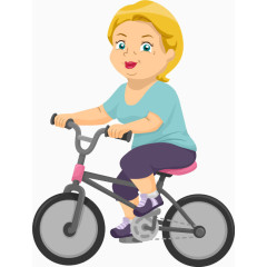 卡通女性骑自行车
