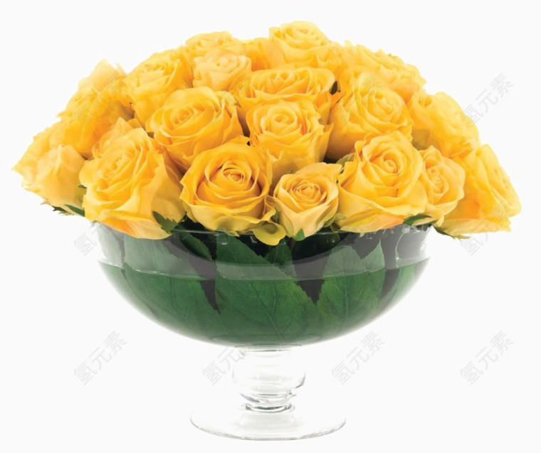 玻璃花瓶粉黄色玫瑰花