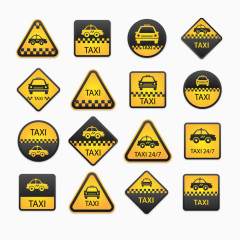 黄色出租车矢量图标签