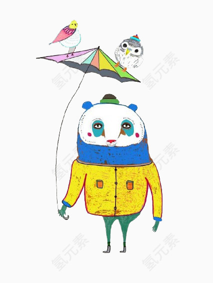 卡通撑伞的熊猫