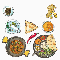 美味印度料理插画矢量素材