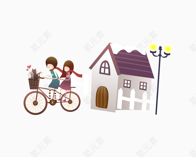 装饰的房子和单车