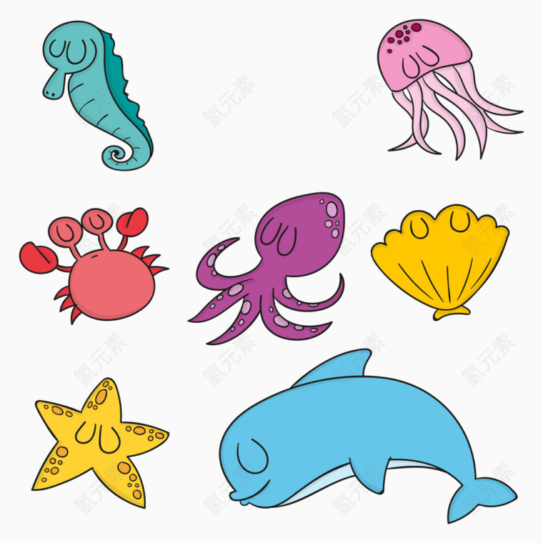 矢量手绘的海洋动物