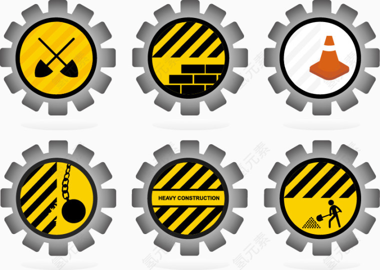 矢量齿轮状建筑施工图标