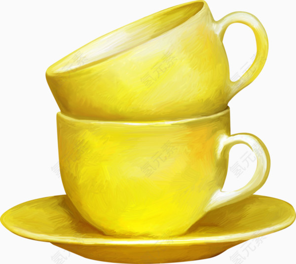 手绘黄色茶碗