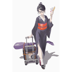 拖着行李的日本女孩
