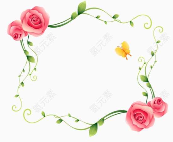 粉玫瑰和黄蝴蝶边框