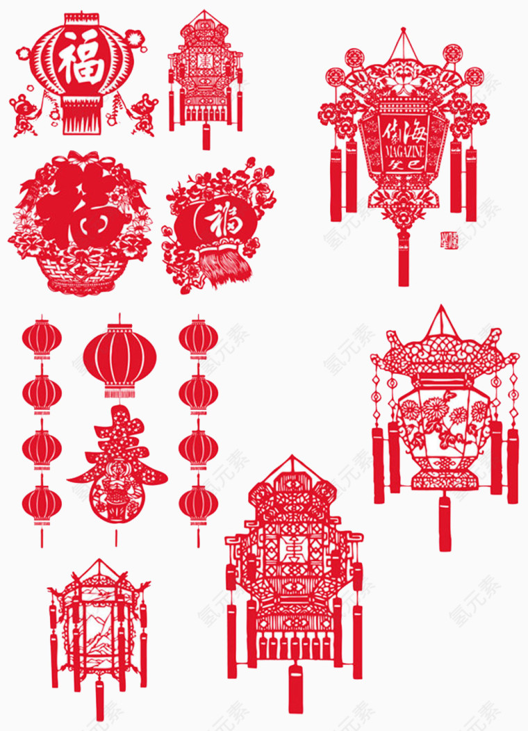 中国风新年灯笼剪纸