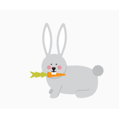矢量灰色可爱卡通吃萝卜小兔子
