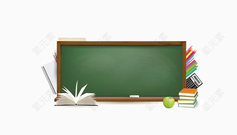 矢量绿色黑板书籍教学元素