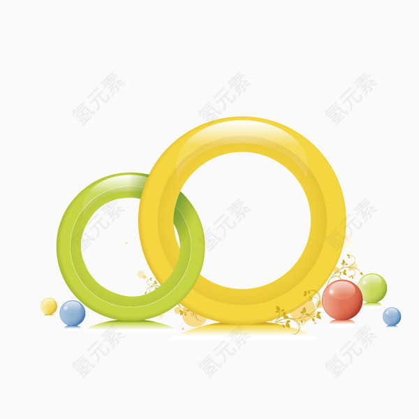 交叉圆环 字母O 黄色绿色 背景装饰 文案背景元素