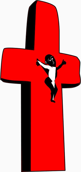 黑色的在红色十字架上的卡通男子