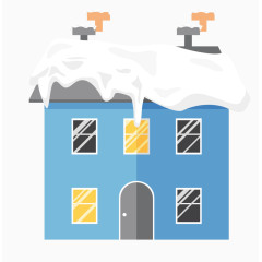 矢量蓝色2层洋楼建筑屋顶积雪